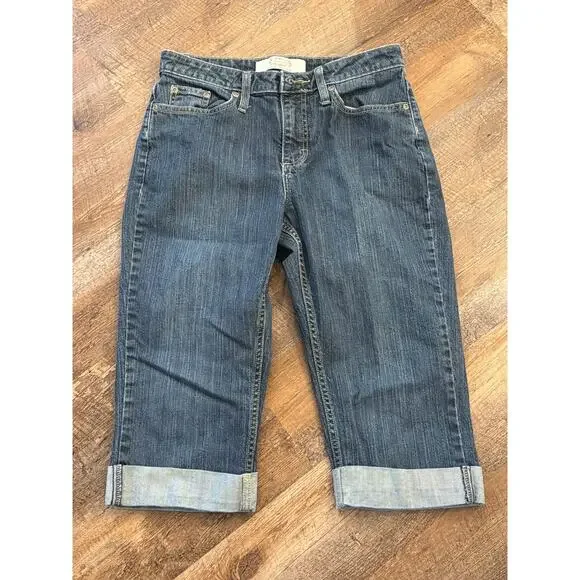 Merona Premium Denim Low Rise Cuffed Capri Jeans Size 8 Blue - Picture 1 of 7
